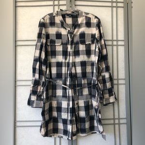 Mandarin collar shirt dress with pockets US10